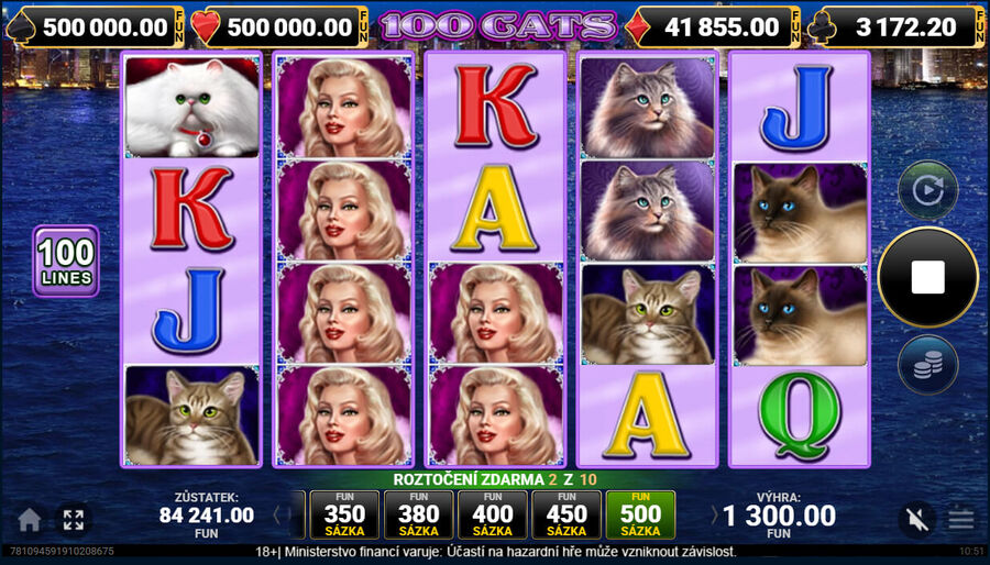 Free spiny na automatu 100 Cats