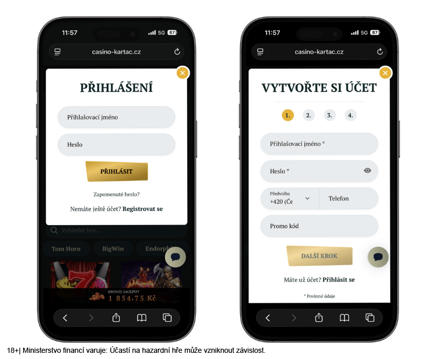Začátek registrace v&nbsp;online casinu Kartáč
