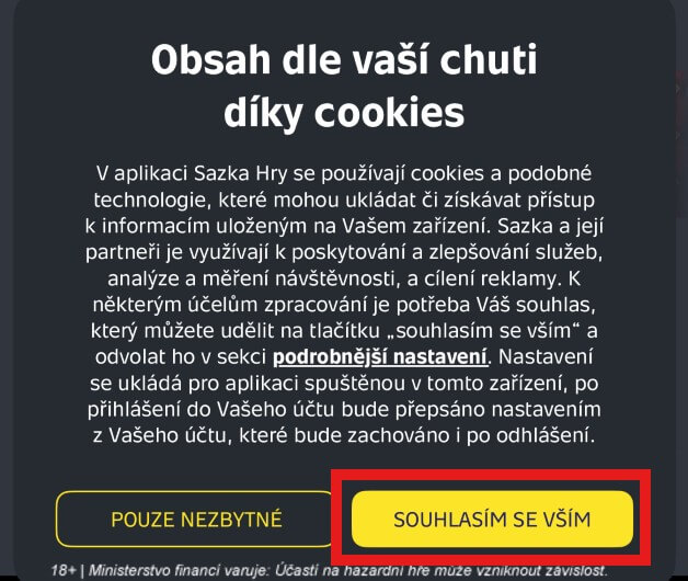 Sazka povolení souborů cookies