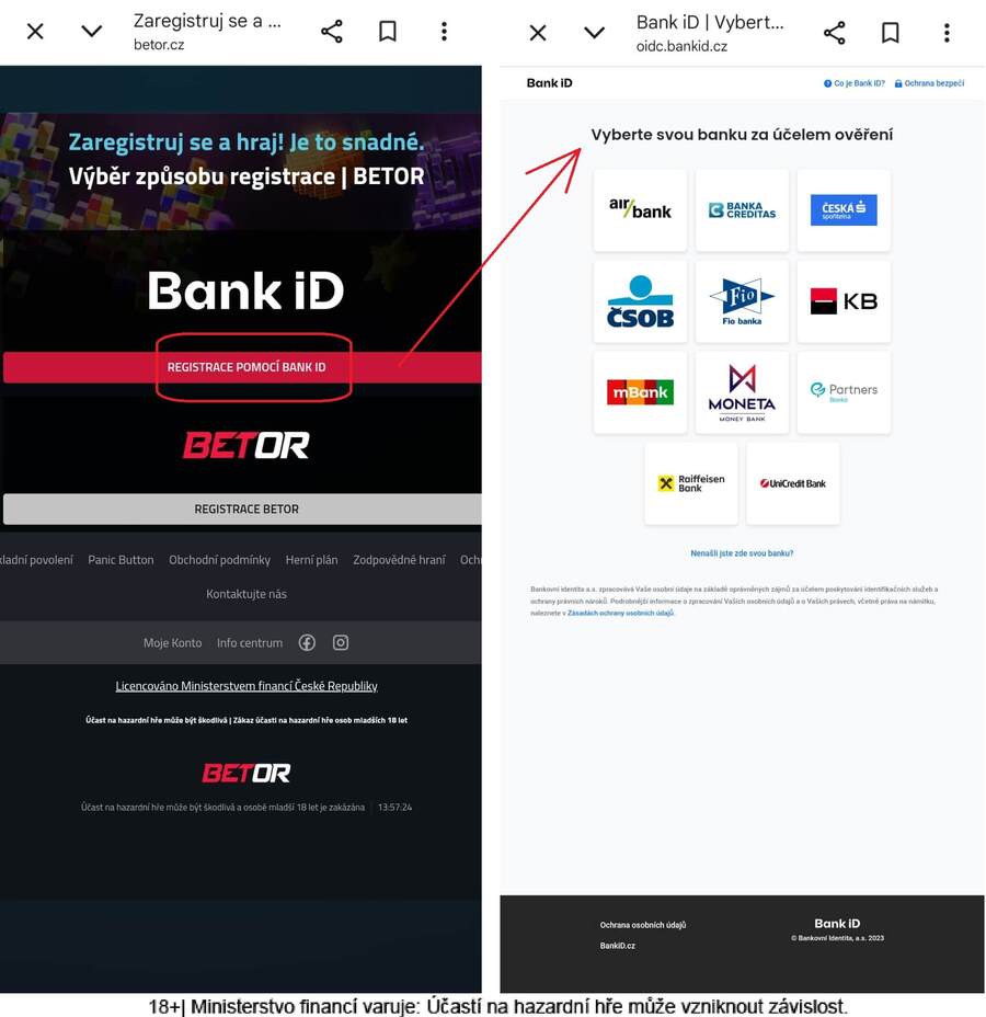 Registrace u&nbsp;Betoru pomocí Bank ID
