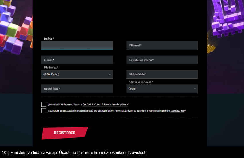 Registrační formulář v online casinu Betor Registrační formulář Betor – ukázka kroků k vyplnění