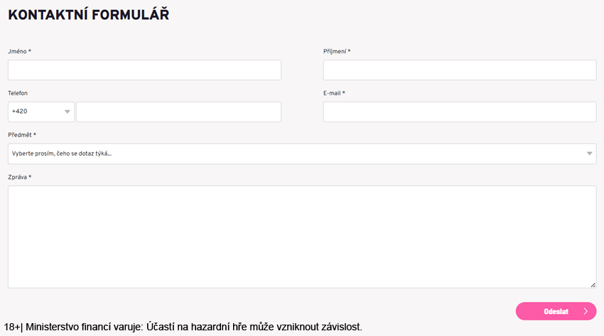 Kontaktní formulář v&nbsp;online casinu Apollo