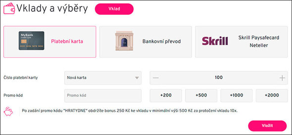 Vklady a výběry casino Apollo Games