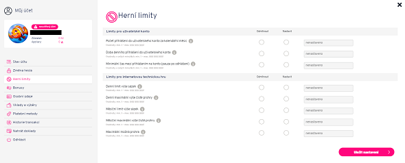 Nastavení limitů v Apollo Games
