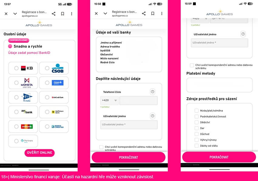 Ověření identity přes BankID a&nbsp;doplnění údajů v&nbsp;Apollo Games