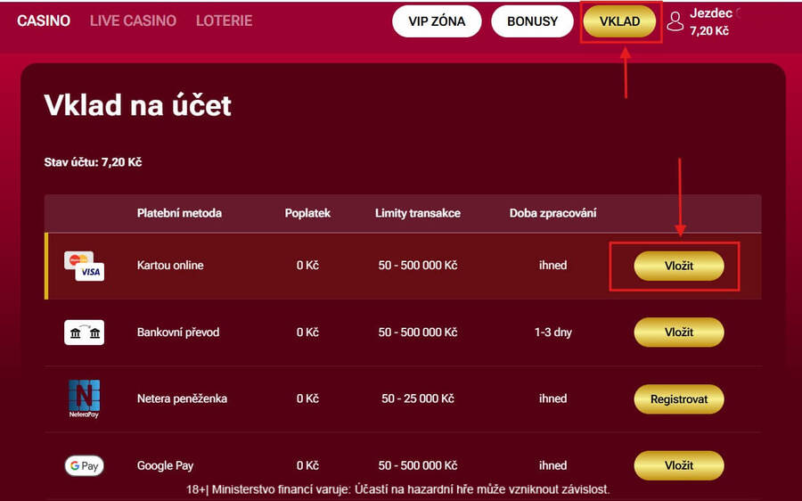 LuckyBet vklad
