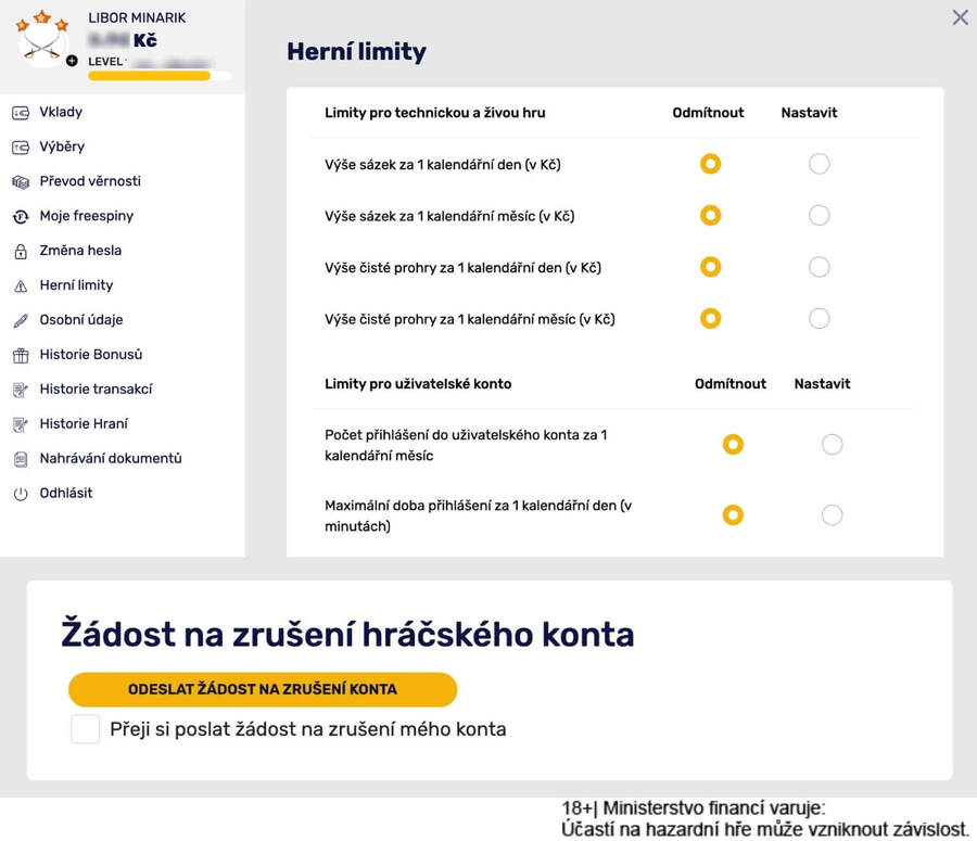 Nastavení herních limitů ve Forbes casinu