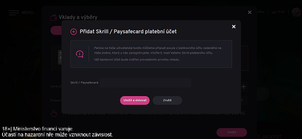 Přidejte metodu Paysafecard