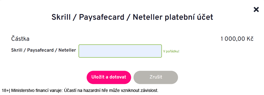 přidání Paysafecard účtu v&nbsp;Apollo Games casino