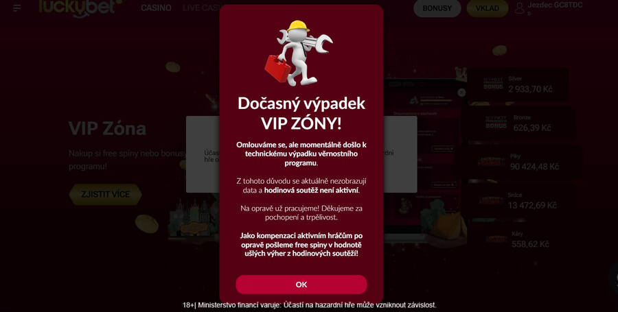 Dočasný LuckyBet výpadek