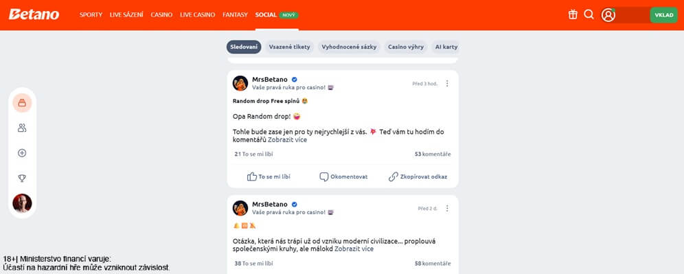 V Betanu najdete také unikátní sociální síť Betano Social