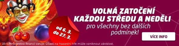 Volná zatočení každou středu a neděli v online casinu SYNOT TIP..