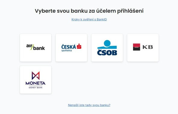 Výběr bankovních subjektů podporujících registraci přes Bank iD