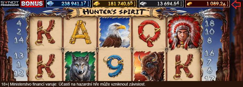 V horní části slotů se nachází lišta s aktiální hodnotou všech Synot jackpotů