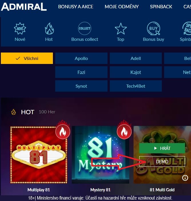 Admiral online automaty v&nbsp;demo režimu