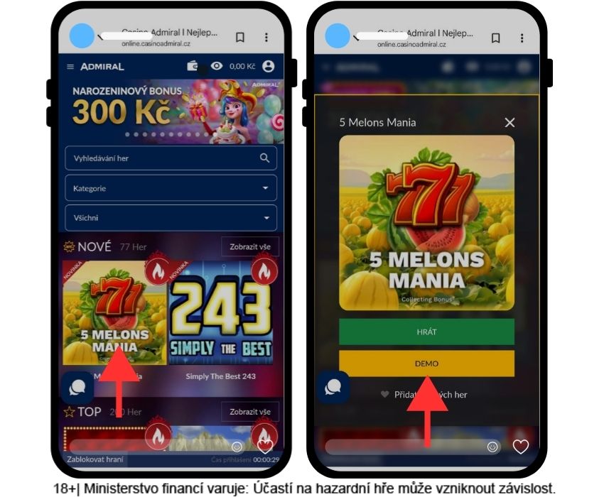 V casinu Admiral si můžete zahrát všechny online automaty v&nbsp;demo režimu