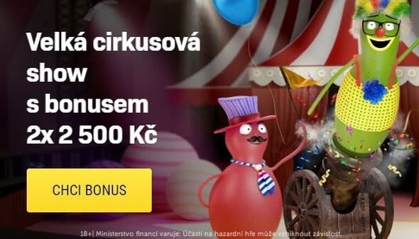 Cirkusový bonus u Sazka Her - až 2x 2 500 Kč
