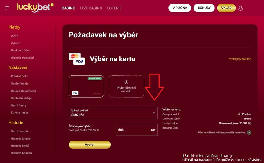 Po výběru platební metody si zvolte i&nbsp;způsob, jakým vám přijde ověřovací kód