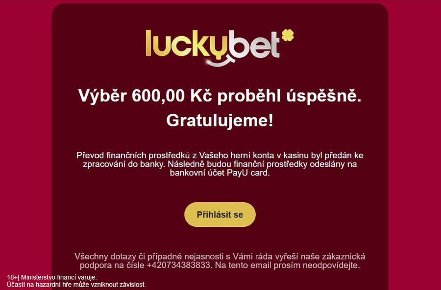 Úspěšný výběr vám bude oznámen na e-mailovou adresu