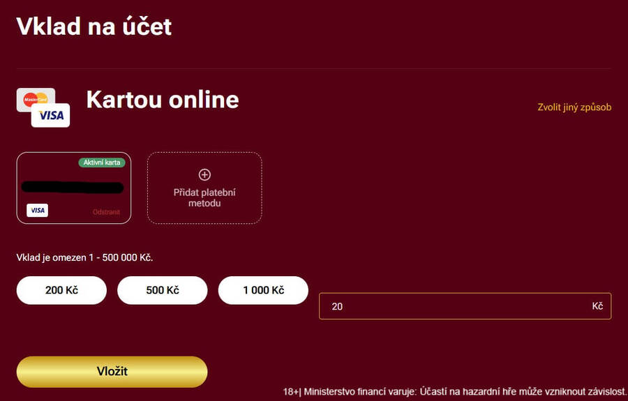LuckyBet vklad na účet je snadný
