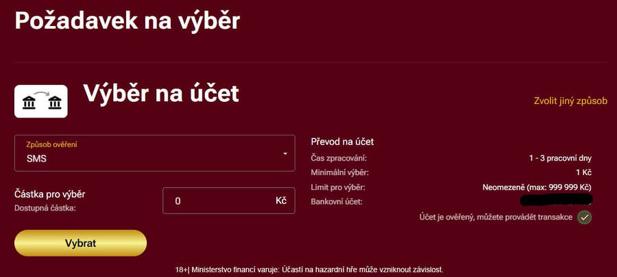 LuckyBet výběr peněz z herního konta