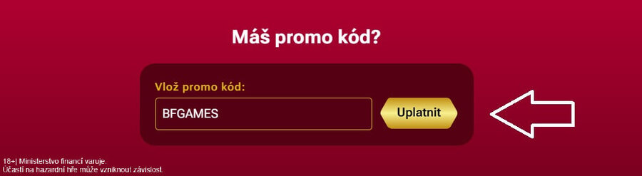 Kód BFGAMES vepište do příslušného pole a&nbsp;klikněte na UPLATNIT
