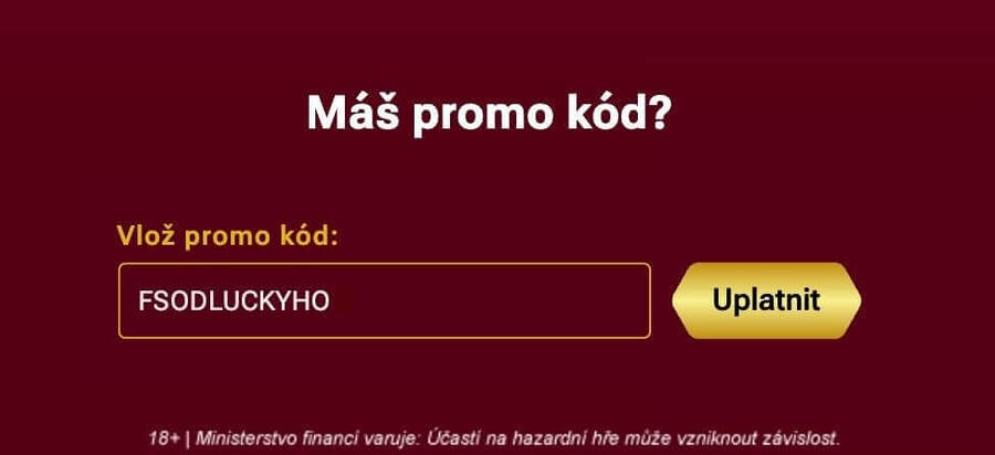Aktuální tvar promo kódu od LuckyBet je FSODLUCKYHO