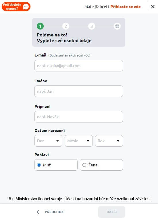 Betano registrace - první krok