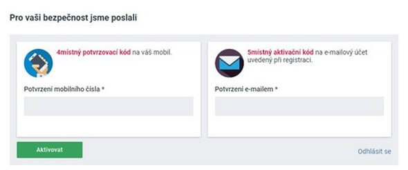 Potvrzovací kódy - mobil a e-mail