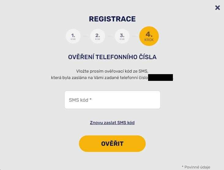 Ověření telefonního čísla...