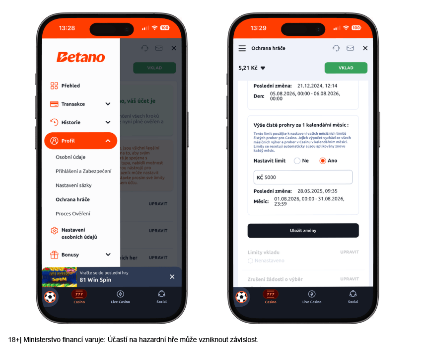 Herní limity v&nbsp;online casinu Betano