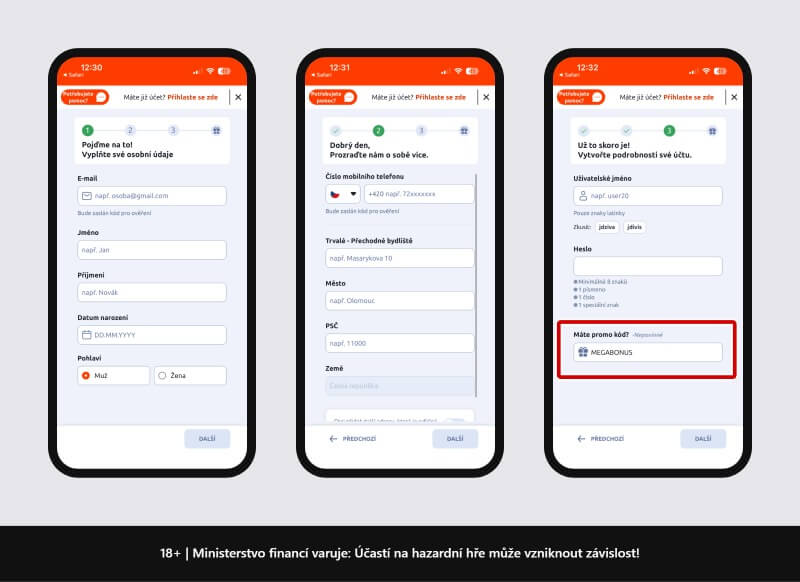 Registrační formulář v&nbsp;online casinu Betano