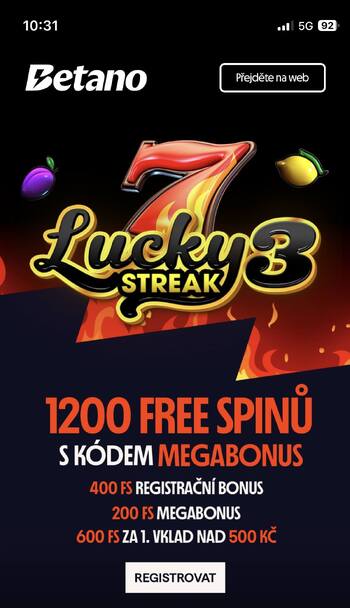 Registrace s&nbsp;Betano promo kódem MEGABONUS – krok 1.