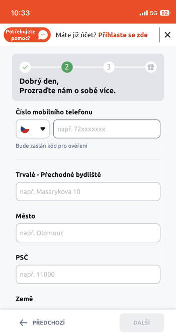 Registrace s&nbsp;Betano promo kódem MEGABONUS – krok 4.