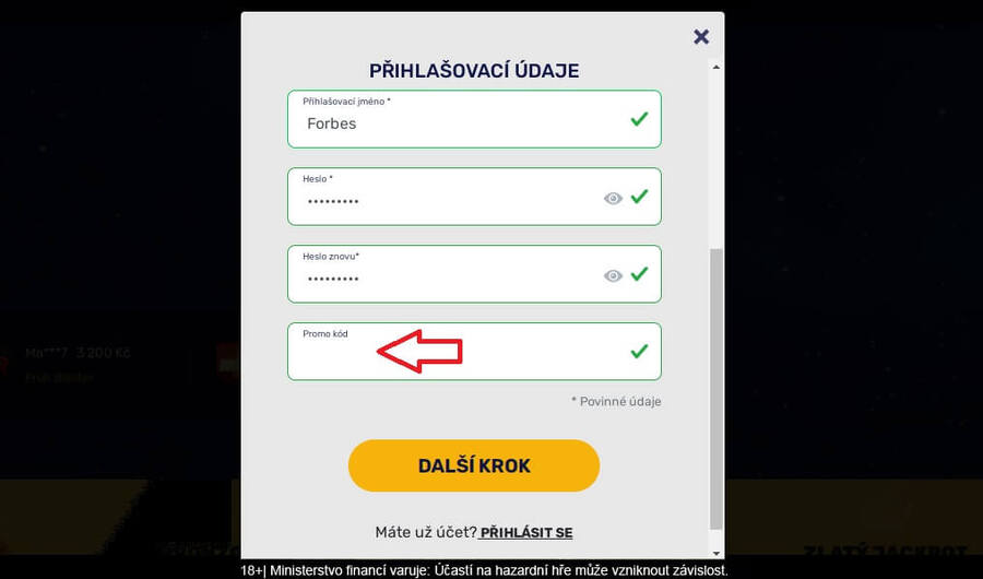 Kam se píše registrační promo kód Forbes casina