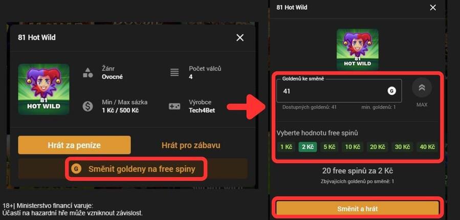 Chance casino – směna Goldenů za free spiny