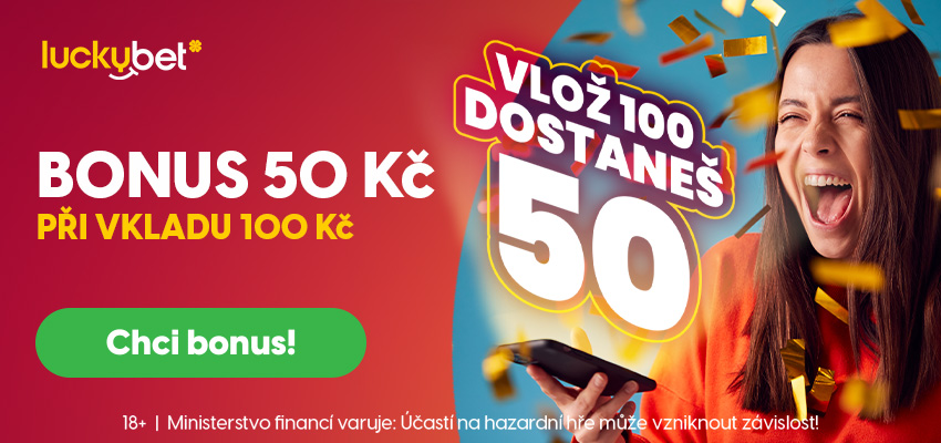 LuckyBet promo - Vložte 100 Kč, obratem dostanete 50.