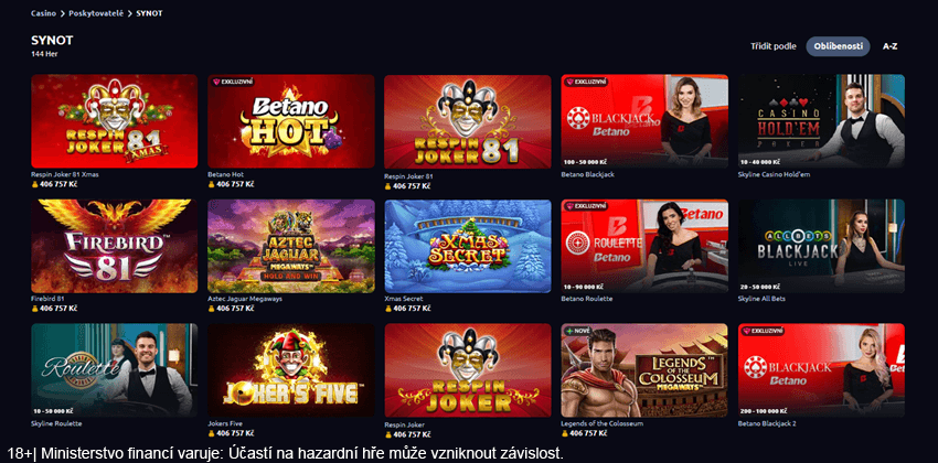 Nejoblíbenější automaty u&nbsp;Betana od výrobce Synot Games