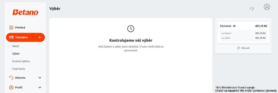 Nakonec proběhne kontrola výběru ze strany Betana