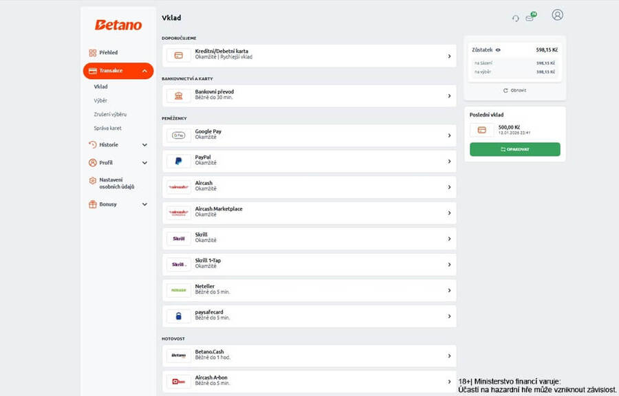 Betano vklad