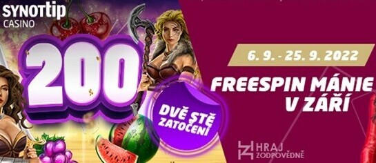 SYNOT TIP Free spin Mánie nabídne v září až 200 volných zatočení