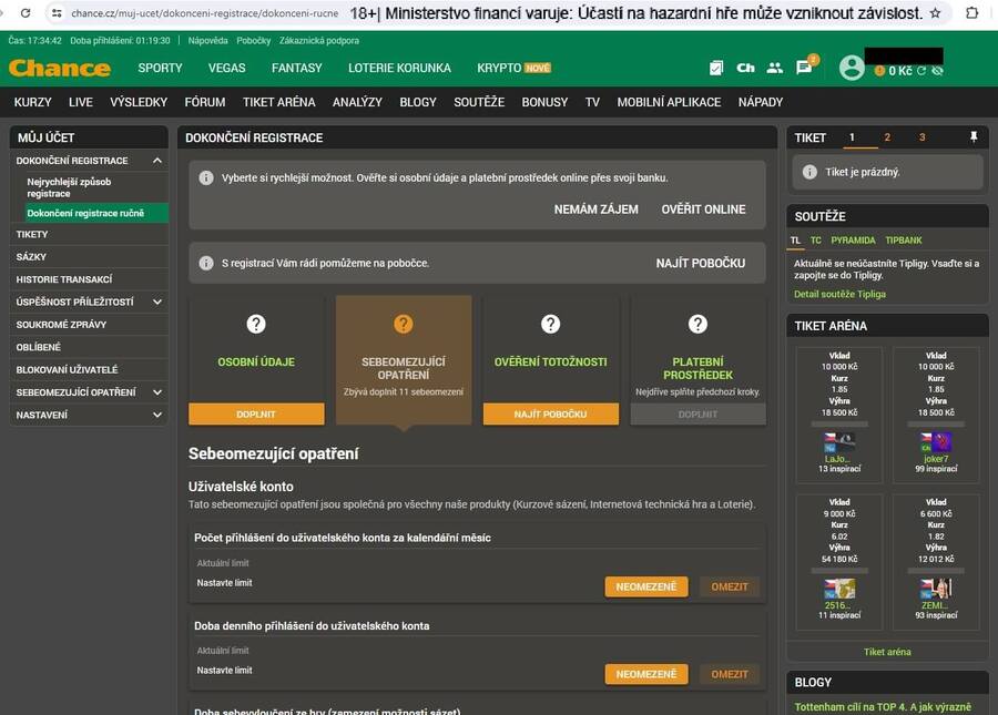 Chance registrace – overeni totoznosti