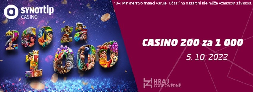 Pouze dnes - Bonus 200 v online casinu SYNOT TIP.