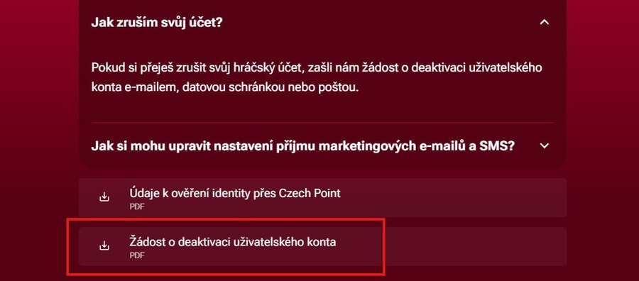 LuckyBet zrušení účtu