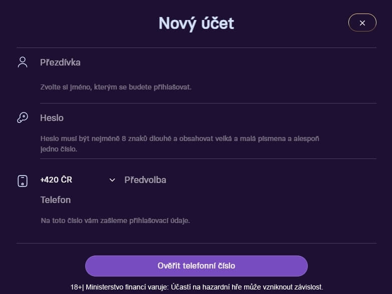 Grandwin registrace – nový účet