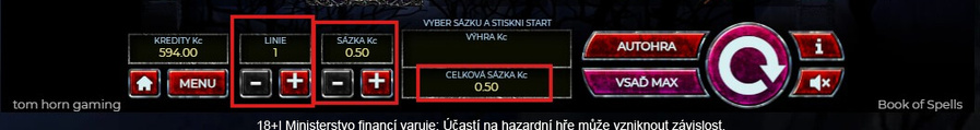 Nastavení sázky na automatu Book of Spells