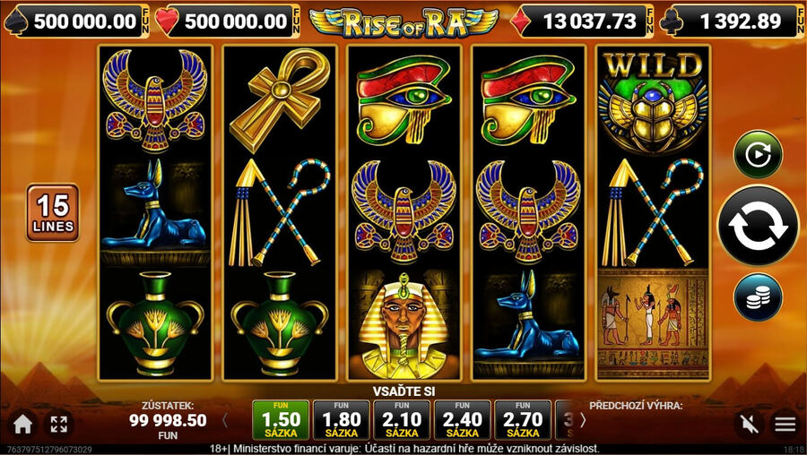 Výherní automat Rise of Ra za haléře