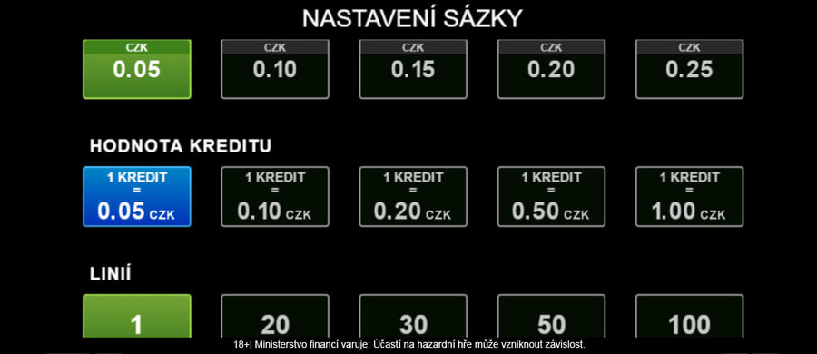 Nastavení sázky u SYNOT TIP automatů
