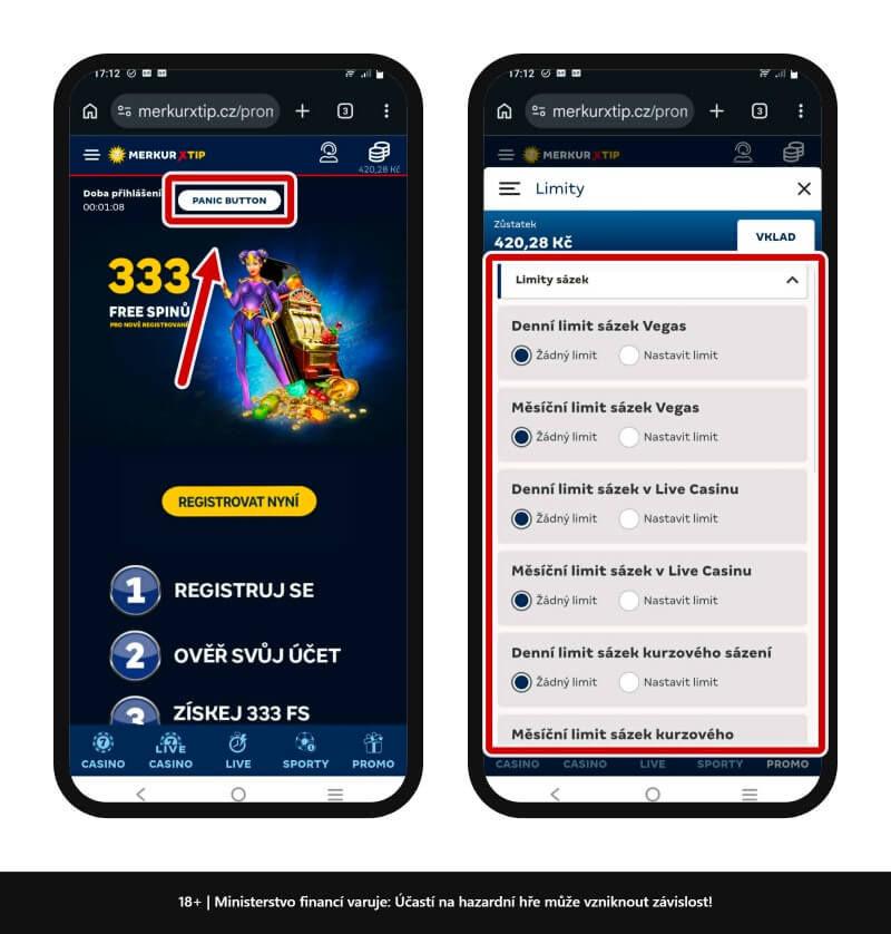 Panic Button a&nbsp;nastavení herních limitů jsou nezbytné prvky k&nbsp;zodpovědnému hraní