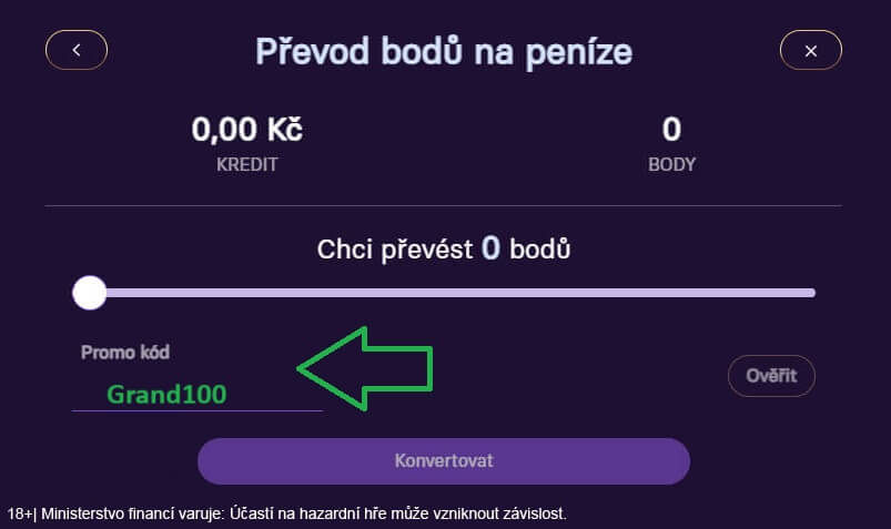 Grandwin promo kódy se zadávají netradičně – políčko najdete v sekci „Můj účet“